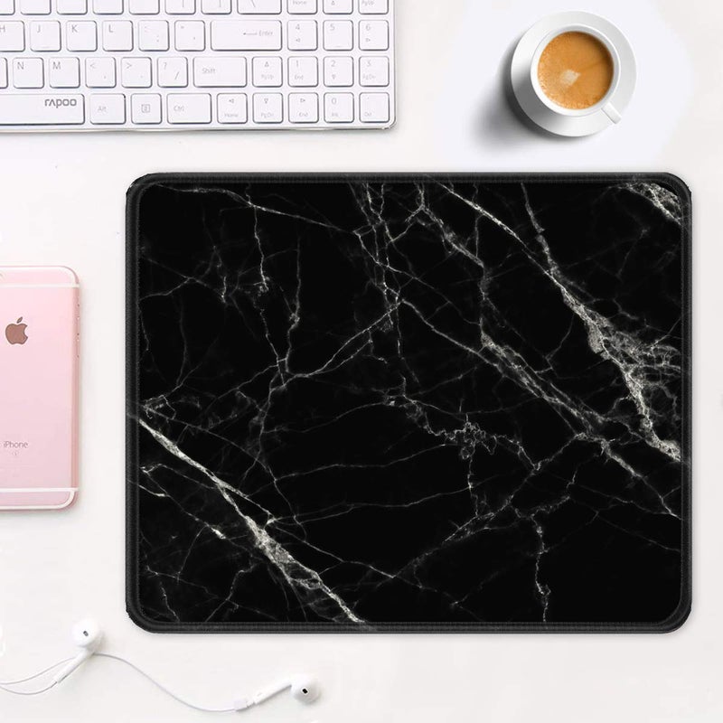 Auhoahsil Mouse Pad, 12 x 10 in Nature Marble Theme Computer Mouse Pad for Desk, Premium-Textured Non-Slip Rubber Stitched Edges Waterproof Square Mouse Mat for Gaming Work Wireless Mice, Black - Image 2